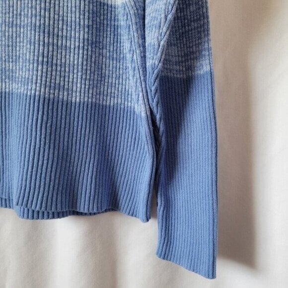 Studio Works Cable Knit Sweater Mock Turtleneck XL Blue Stripes long sleeves EUC - Picture 3 of 9